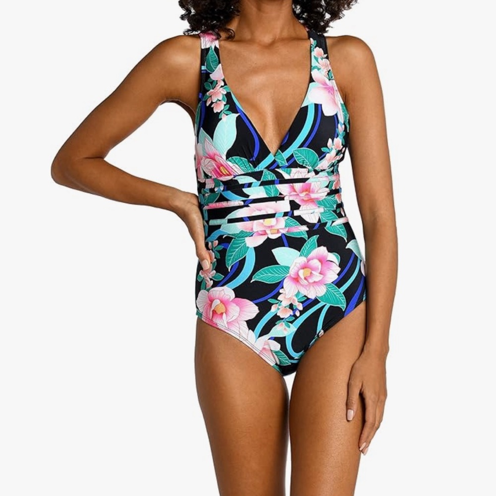 La Blanca Nightfall Blooms One Piece Swimsuit Size 12 Beach Resortwear Swim